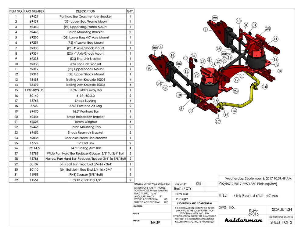 Kelderman Suspension 2017-Up F250 F350 F450 4WD 5 To 6 Inch Rear Air Suspension Lift Kit